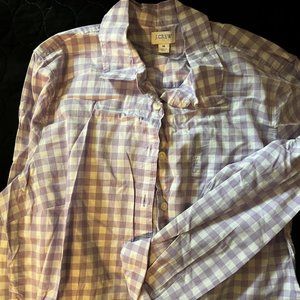 J Crew Factory Light Purple and White Checkered Shirt Size M